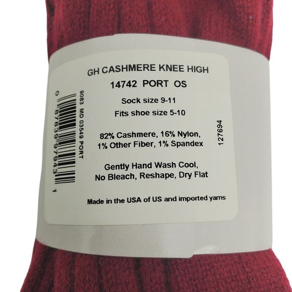 NEW Garnet Hill 82% Cashmere Knee High Socks Size 9-11 Warm Cozy Port Holiday - Picture 2 of 5